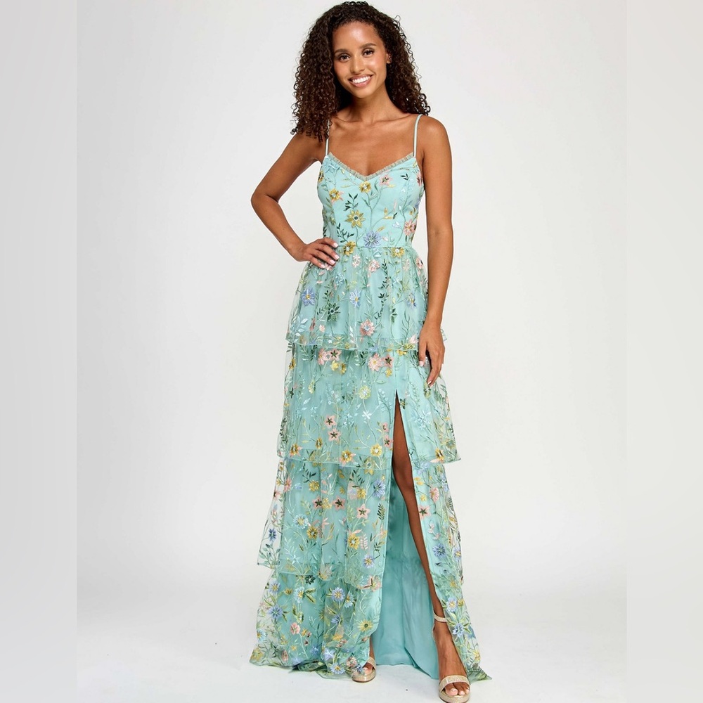 City Studio Aqua Floral Maxi Dress